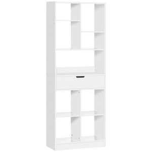 HOMCOM Bibliotecă mobilier de depozitare cu sertar și rafturi deschise, 60 x 26 x 158 cm, alb | Aosom Romania imagine