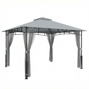 Outsunny Cort pentru Grădină cu Acoperiș Dublu Foișor cu Pereți din Plasă UPF50+ pentru Exterior Terasă 360x300x275 cm Gri | Aosom Romania imagine