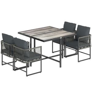Outsunny Set mobilier grădină din polyrattan 5 piese, economisire de spațiu, set cu masă și 4 scaune, blat DPC, perne, gri | Aosom Romania imagine