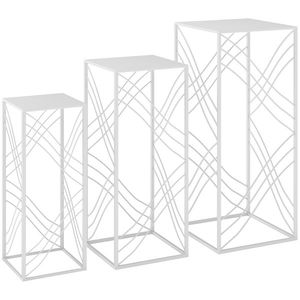 Outsunny Set de 3 suporturi pentru plante, 50/60/70 cm înălțime, suport pentru flori stivabil, etajer metalic, Alb | Aosom Romania imagine