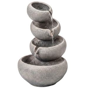 Outsunny Fântână de exterior din rășină, 4 niveluri, cu iluminare LED, aspect piatră 35 x 32 x 50 cm | Aosom Romania imagine