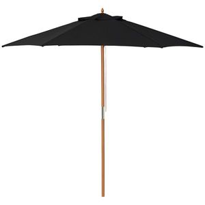 Outsunny Umbrelă de soare Ø 250 cm, umbrelă de balcon cu mecanism de tragere cu sfoară, umbrelă de plajă din bambus rezistent la vânt, umbrelă de piață pentru balcon terasă grădină, Negru | Aosom Romania imagine