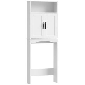 HOMCOM Dulap peste WC Mobilier de baie cu 2 uși cu închidere silențioasă Raft deschis 64x21x173, 5 cm Alb | Aosom Romania imagine