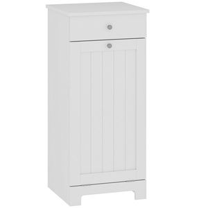 HOMCOM Dulap de baie cu coș rabatabil pentru rufe murdare Mobilier pentru rufe murdare cu sacoșă textilă pliabilă și sertar Alb 40x38x90 cm | Aosom Romania imagine