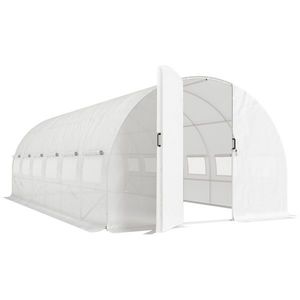 Outsunny Seră tunel 6x3x2 m cu ușă cu balamale, 12 ferestre cu plasă și structură din oțel galvanizat, alb | Aosom Romania imagine