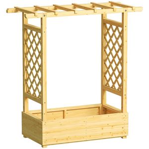 Outsunny Jardinieră ridicată cu spalier lateral și superior, ghiveci pentru flori cu găuri de drenaj, 110x44x113cm, lemn natural | Aosom Romania imagine