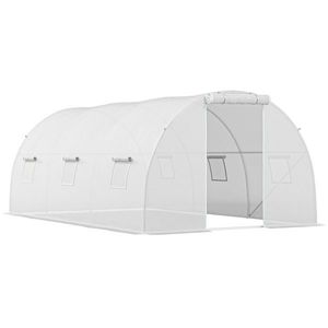 Outsunny Seră de grădină tunel 13, 5 m² 6 ferestre, ușă rulantă cu fermoar cadru oțel galvanizat, prelată PE 4, 5 x 3 x 2 m alb | Aosom Romania imagine
