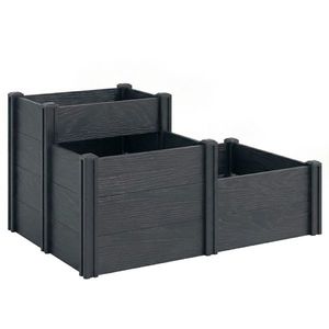 Outsunny Jardinieră ridicată, pat de grădină cu 3 niveluri și fund deschis pentru flori, legume, 120 x 80 x 64 cm, efect lemn gri | Aosom Romania imagine