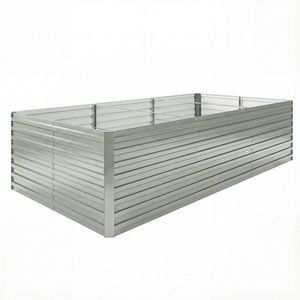 Outsunny Jardineră exterioară, jardineră ridicată galvanizată cu bordură de siguranță și fund deschis 240 x 120 x 60 cm gri argintiu | Aosom Romania imagine