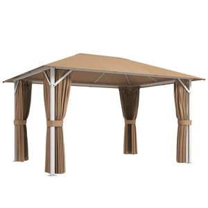 Outsunny Tonelă de Grădină Pavilion Structură Metalică Stabilă 60mm Protecție UV50+ și 10 Orificii de Drenaj 394x294x255cm kaki | Aosom Romania imagine