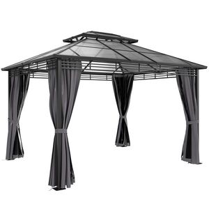 Outsunny Pavilion de grădină ca. 3, 6x3m Pavilion din aluminiu cu dublu acoperiș din policarbonat de 6 mm, plasă de țânțari, 4 părți laterale, gri închis | Aosom Romania imagine