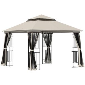 Outsunny Pavilion de grădină cu acoperiș dublu, cort pentru petreceri, cu 4 x pereți laterali, Metal+Poliester, Bej, 2, 99 x 2, 99 x 2, 74 m | Aosom Romania imagine