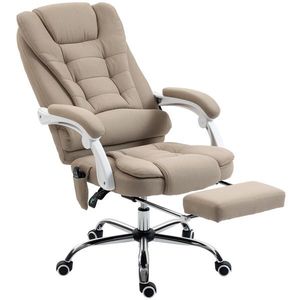 Vinsetto Fotoliu de birou executiv cu masaj și încălzire, înălțime reglabilă, spătar rabatabil, stofă din in, bej | Aosom Romania imagine