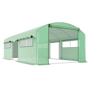 Outsunny Seră tip tunel 6x3x2 m cu 3 uși derulante 6 ferestre cu plasă și structură din oțel galvanizat Verde | Aosom Romania imagine