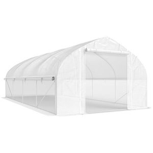 Outsunny Seră tip tunel 6x3x2 m cu Anti-UV și Ușă rulou cu fermoar Pereți laterali cu plasă Alb | Aosom Romania imagine