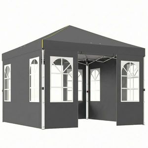 Outsunny Pavilion pliabil 300x300 cm Pop-up cu UPF50+ 4 laterale detașabile Înălțime reglabilă și husă de transport Gri închis | Aosom Romania imagine