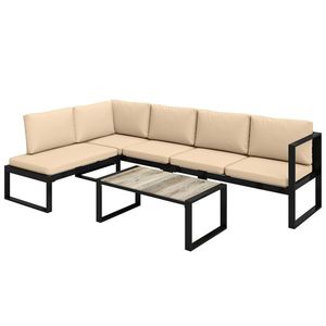 Outsunny Set mobilier de grădină 4 piese, set canapele cu 2 canapele duble, scaun fără brațe, masă de cafea, pentru balcon, Khaki | Aosom Romania imagine
