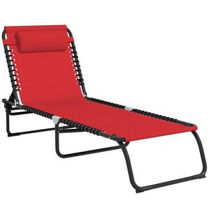 Outsunny Șezlong pliabil cu spătar reglabil multi-poziții, oțel termoplastic, șireturi elastice, textilenă neagră, roșu | Aosom Romania imagine