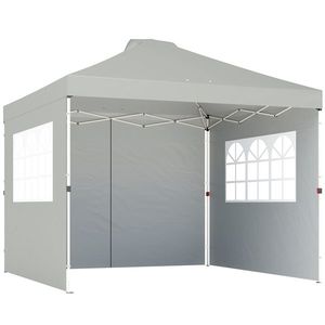 Outsunny Pavilion 3x3 m impermeabil reglabil pe înălțime pop-up pliant cu 3 pereți laterali ferestre ventilație, UV 50+ Gri deschis | Aosom Romania imagine