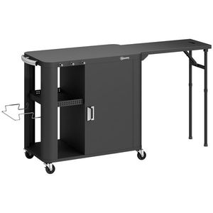 Outsunny Servantă de grădină cărucior de grătar pe roți cu masă laterală pliabilă dulap rafturi 166 x 54 x 88 cm negru | Aosom Romania imagine
