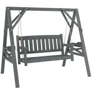 Outsunny Leagăn de grădină pentru 2 persoane, bancă-leagăn din lemn cu polițe, suport pentru băuturi și lanțuri metalice, Gri | Aosom Romania imagine