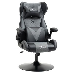 Vinsetto Fotoliu de gaming ergonomic cu bază rotundă înălțime reglabilă, brațe rabatabile, perne pentru cap și lombari PU gri și negru | Aosom Romania imagine