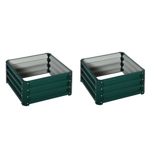 Outsunny Set de 2 jardiniere înălțate, pătrat pentru grădină pentru legume, flori, oțel galvanizat 60 x 60 x 30, 5 cm, verde | Aosom Romania imagine