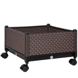 Outsunny Jardinieră din plastic cu roți și orificii de drenaj pentru cultivarea plantelor în exterior 50x50x33 cm Marrón | Aosom Romania imagine