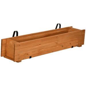 Outsunny Jardinieră dreptunghiulară din lemn pentru grădină, de suspendat, cu 2 cârlige 91 x 18 x 16, 5 cm maro | Aosom Romania imagine