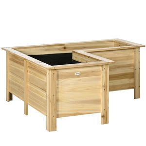 Outsunny Jardinieră înălțată din lemn ghiveci exterior în formă de L cu material nețesut grădină urbană 120x120x50 cm Natural | Aosom Romania imagine