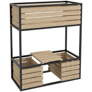 Outsunny Casetă de plantare, scară pentru flori, jardinieră înaltă, rezistentă la intemperii, 3 ghivece, 83 cm x 39 cm x 100 cm, natur + negru | Aosom Romania imagine