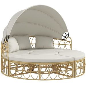 Outsunny Insulă solară, 4 piese, acoperiș extensibil, 5 perne, aspect rattan, 178B x 85T x 66, 5H cm, bej | Aosom Romania imagine