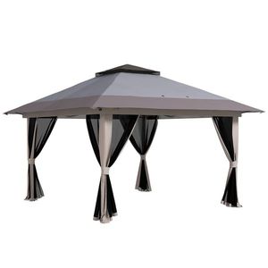 Outsunny Cort pliabil pop-up cu înălțime reglabilă Protecție UV50+ dublu acoperiș și plasă anti-țânțari 4x4x2, 8 m gri deschis | Aosom Romania imagine