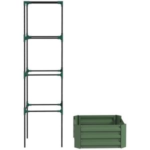 Outsunny Jardinieră cu spalier reglabil, ladă de flori cu cușcă pentru roșii din oțel galvanizat 61 x 61 x 187 cm verde | Aosom Romania imagine