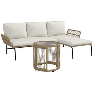 Outsunny Set de șezut pentru grădină, set mobilier lounge, PE-Rattan, 122 x 79 x 75 cm, natural + crem | Aosom Romania imagine