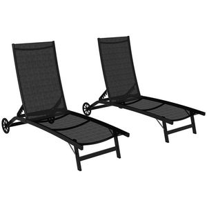 Outsunny Set de 2 șezlonguri din aluminiu și textilenă cu roți, spătar înclinabil, greutate max. 150 kg, negru | Aosom Romania imagine