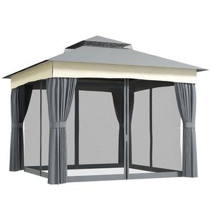 Outsunny Pavilion cu acoperiș dublu, 3x3 m, rezistent la apă, stabil, rezistent la iarnă, pavilion din metal, Gri închis | Aosom Romania imagine