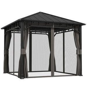 Outsunny Pavilion 3 x 3 m impermeabil stabil rezistent la iarnă pavilion de grădină cu părți laterale, plase, cârlige, acoperiș rigid Gri închis | Aosom Romania imagine