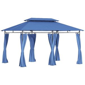 Outsunny Tonelă de grădină 3 x 4 m cort de recepție cu 6 draperii detașabile și acoperiș dublu pentru patio, festival, albastru închis | Aosom Romania imagine