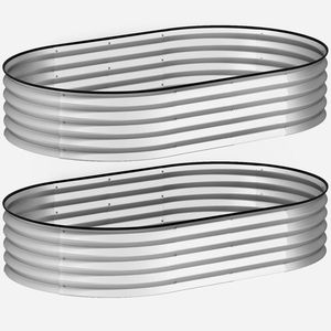 Outsunny Set de 2 jardiniere înălțate din oțel galvanizat kit paturi de grădină margine cauciuc 152 x 91 x 30 cm argintiu | Aosom Romania imagine