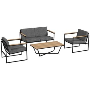 Outsunny Set mobilier de grădină pentru 4 persoane, rezistent la intemperii, set mobilier balcon cu sofă 2 locuri, 2 scaune, perne, măsuță laterală Gri | Aosom Romania imagine