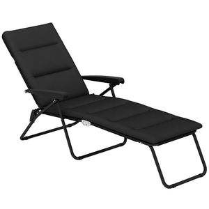 Outsunny Șezlong pliabil transat înclinat 6 poziții cu saltea + cotiere oțel poliester 153 x 58, 5 x 89 cm negru | Aosom Romania imagine