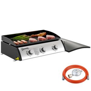 Outsunny Grătar pe Gaz din Oțel cu 3 Arzătoare, Regulator, Furtun și Capac, 63x47x25 cm, Negru | Aosom Romania imagine