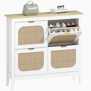 HOMCOM Zapatero Estrecho con 4 Puertas de Ratán Estantes Ajustables para 20 Pares de Zapatos 105x24x95, 5 cm Alb | Aosom Romania imagine