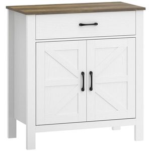 HOMCOM Bufet pentru living, mobilier de depozitare cu 2 uși tip hambar, sertar și poliță reglabilă, 77x39, 3x81, 5cm, alb și maro | Aosom Romania imagine