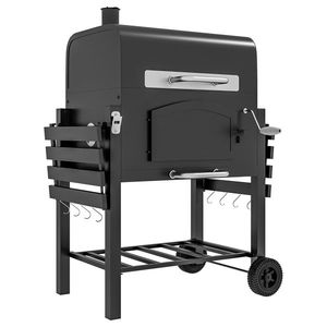 Outsunny Charcoal BBQ Grill and Smoker Combo w/ Adjustable Height, Folding Shelves, Thermometer, and Wheels | Aosom Romania imagine