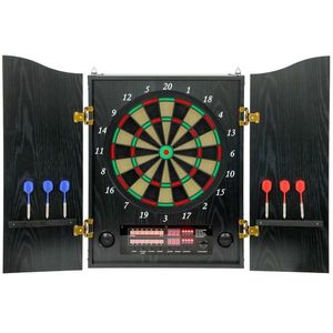 SPORTNOW Tablă de darts electronică E cu uși, aspect lemn, afișaj LED, anunțuri vocale, 6 săgeți de darts, 24 vârfuri de rezervă | Aosom Romania imagine