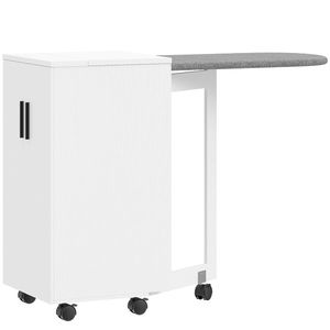 HOMCOM Mobilier de călcat 2 en 1, masă de călcat pliante pe roți cu etajeră reglabilă și balamale, alb | Aosom Romania imagine