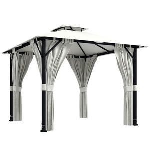 Outsunny Tonnelă de grădină exterior 3x3m pavilion de grădină, acoperiș dublu, draperii, cârlige pentru tavan, cadru metalic, crem | Aosom Romania imagine