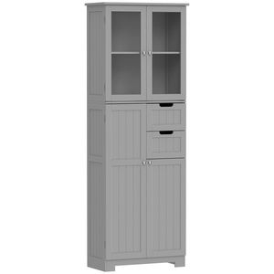 HOMCOM Dulap înalt pentru baie, mobilier de depozitare cu 4 uși dintre care 2 vitrate, 2 sertare și polițe reglabile, alb | Aosom Romania imagine